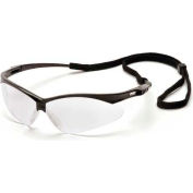 Pmxtreme™ Safety Glasses Clear Lens , Black Frame & Cord - Pkg Qty 12