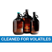 Qorpak® 135oz Amber Jug w/Neck Finish & 38-439 Black PP Cap & PTFE Disc Cleaned, 6PK