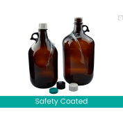 Qorpak® 135oz Safety Coated Amber Jug w/38-439 Black Phenolic F217 & PTFE Cap, Vacuum, 6PK