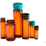 Qorpak® 27,75 x 57mm 5 dram Amber Vial w/24-400 Green PP Hole Cap & PTFE/Silicone Septa, 144PK