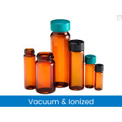 Qorpak® 21 x 70mm 4 dram Amber Glass Vial w/18-400 Green Thermoset Cap, Vacuum, 144PK