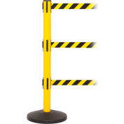 SafetyPro 250 Triple Belt Barrier rétractable, 40 » Yellow Post, 11' Ceinture Noire/Jaune