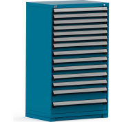 Rousseau Modular Storage Drawer Cabinet 36x24x60, 14 Drawers (3 Sizes) w/o Divider, w/Lock, Blue