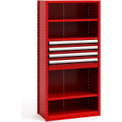 Rousseau Metal Steel Shelving 37-5/8"Wx18"Dx75"H Closed 5 Shelf 4 Drawer Red