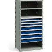 Rousseau Metal Steel Shelving 37-5/8"Wx24"Dx75"H Closed 5 Shelf 7 Drawer Gray With Blue Drawers