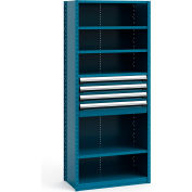 Rousseau Metal Steel Shelving 37-5/8"Wx18"Dx87"H Closed 6 Shelf 4 Drawer Everest Blue