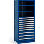 Rousseau Metal Steel Shelving 37-5/8"Wx24"Dx87"H Closed 5 Shelf 10 Drawer Avalanche Blue