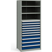 Rousseau Metal Steel Shelving 37-5/8"Wx24"Dx87"H Closed 5 Shelf 10 Drawer Gray With Blue Drawers