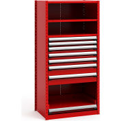 Rousseau Metal Steel Shelving 37-5/8"Wx24"Dx75"H Closed 4 Shelf 7 Drawer Red