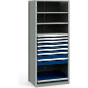 Rousseau Metal Steel Shelving 37-5/8"Wx24"Dx87"H Closed 5 Shelf 7 Drawer Gray With Blue Drawers