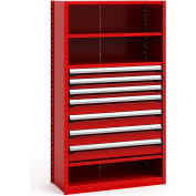Rousseau Metal Steel Shelving 43-5/8"Wx18"Dx75"H Closed 5 Shelf 7 Drawer Red