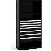 Rousseau Metal Steel Shelving 43-5/8"Wx18"Dx87"H Closed 6 Shelf 7 Drawer Black