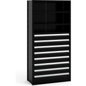 Rousseau Metal Steel Shelving 43-5/8"Wx18"Dx87"H Closed 5 Shelf 8 Drawer Black