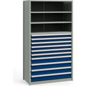 Rousseau Metal Steel Shelving 48-5/8"Wx24"Dx87"H Closed 5 Shelf 10 Drawer Gray With Blue Drawers