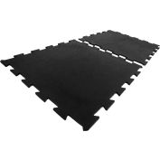 Rubber-Cal "Armor Lock" Interlocking Rubber Mat, 3/8" x 2ft x 2ft - Black - 12/PK, 48 Sq/Ft Coverage
