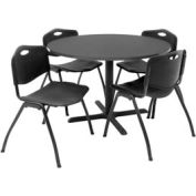Regency 42 » Table ronde & Chaise Ensemble W/Chaises en plastique standard, Tables grises/Chaises noires