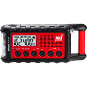 Midland® E+Ready® Radio météo à manivelle d’urgence, 9-61/100"L x 2-19/20"P x 6-17/20"H, Rouge