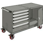 Armoire mobile double modulaire robuste à 5 tiroirs Rousseau, 48 po  l x 27 po P x 37-1/2 po H, gris clair