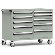 Armoire mobile double modulaire robuste à 10 tiroirs Rousseau, 60 po  l x 27 po P x 45-1/2 po H, gris clair