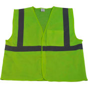 Petra Roc Economy Safety Vest, ANSI Class 2, Touch Fastener Closure, Polyester Mesh, Lime, L/XL