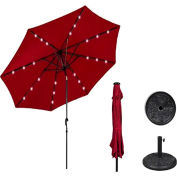 AZ Patio Heaters Solar Market Umbrella w / LED Lights and Base, Manivelle / Tilt, 9-7/8 ' W, Rouge