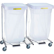 R&B Wire Products Double Medium Duty Hamper with Foot Pedal, Steel, White