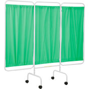 R&B Wire Products Three Panel Mobile Medical Privacy Screen, 81"W x 69"H, Green Vinyl Panels