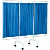 R&B Wire Antimicrobial 3 Panel Mobile Medical Privacy Screen, 81"W x 69"H, Blue Fabric Panels