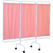 R&B Wire 3 Panel Mobile Medical Privacy Screen, 81"W x 69"H, Pink Vinyl Panels