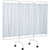 R&B Wire 3 Panel Mobile Medical Privacy Screen, 81"W x 69"H, White Vinyl Panels