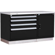 Rousseau Metal Workbench for MED & SM Parts w/ 2 Tool Boxes, 60"W x 30"D x 36"H, Gloss Black