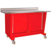 Banc d’armoire mobile Shure w / 2 portes, bord carré en acier inoxydable, 60 « L x 24 « D, rouge