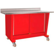 Banc d’armoire mobile Shure w / 2 portes, bord carré en acier inoxydable, 60 « L x 24 « D, rouge