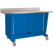 Shure Mobile Cabinet Bench W/ 2 Doors, Stainless Steel Square Edge, 60"W x 24"D, Blue