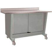 Shure Mobile Cabinet Bench W/ 2 Doors, Stainless Steel Square Edge, 60"W x 24"D, Gray