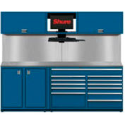 Shure Workbench System W/ 9 Drawers, Shelf, Stainless Steel Square Edge, 96"W x 29"D, Monaco Blue