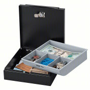 SentrySafe Cash Box/Drawer Safe, Key Lock with Tray, 6-7/10"W x 7-1/10"D x 2-1/10"H, Black