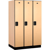 Salsbury 1-Tier 3 Door Extra Wide Wood Locker, 45"W x 24"D x 76"H, Maple, Partially Assembled