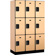 Salsbury 3-Tier 9 Door Extra Wide Wood Locker, 45"W x 18"D x 76"H, Maple, Partially Assembled
