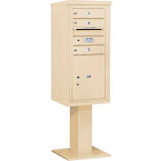 Salsbury 4c piédestal Mailbox, 52-5/8" H, colonne simple, 3 MB1/1 PL5 porte, sable