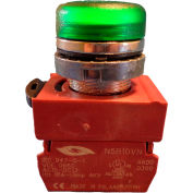 22 mm pilot light; chrome bezel, green, w/ power supply & 120v filament bulb.