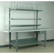 Stackbin No. 8 Adjustable Height Packing Workbench, Laminate Square Edge, 96"W x 36"D, Gray