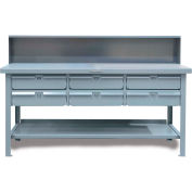 StrongHold Storage Workbench W / 6 tiroirs et étagère, Steel Square Edge, 72 « W x 36"D, Gris