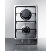 Summit-Gas Cooktop, 2 Sealed Burners, Stainless Steel, Cast Iron Grates