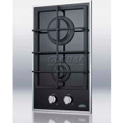Summit-2-Burner Gas-On-Glass Cooktop, Sealed Burners, Cast Iron Grates