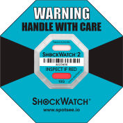 SpotSee™ ShockWatch® 2 indicateurs d’impact encadrés sérialisés, gamme 10G, sarcelle, 50 / boîte