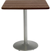 KFI 36" x 36"H Square Counter Height Pedestal Table - Studio Teak Top - Round Silver Base