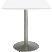 KFI 36" x 36"H Square Counter Height Pedestal Table - Designer White Top - Round Silver Base