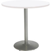 KFI 42" x 36"H Round Counter Height Pedestal Table - Designer White Top - Round Silver Base