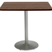 KFI 42" x 36"H Square Counter Height Pedestal Table - Studio Teak Top - Round Silver Base